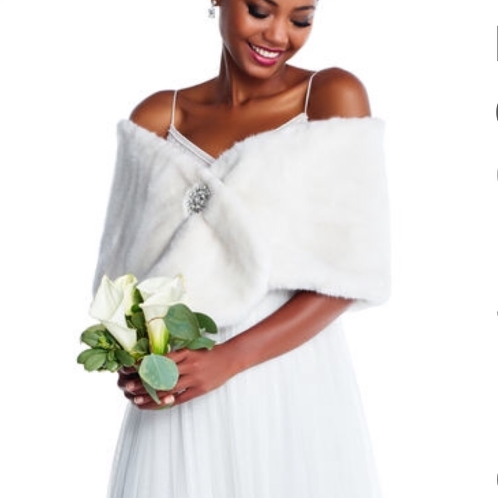 Adrianna Papell Faux Fur Shawl with Brooch Closure